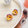 Pair of yellow mini acrylic fish hair clips with purple accents in a cute cartoon style - Yellow Tropical Fish (Pair)