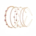 Set of five gold bridal headbands featuring pink rhinestones and floral metal designs - Gold Base Rose Red 4-Piece Set Style 34# (As Pictured)