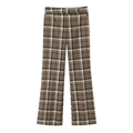 Pantaloni dritti casual da donna a quadri marroni e grigi con vestibilità a vita alta - XS / Pants