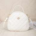 Elegant white quilted handbag with gold hardware and adjustable strap for women - White