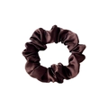 Dark brown satin scrunchie with a glossy silk-like finish and elastic pleated design - Medium / Dark Coffee