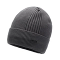 Winter thermal ribbed knit beanie in dark grey with warm fleece lining for men - Dark Gray