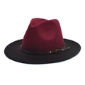 Detail of burgundy and black fedora hat featuring a leather strap with gold metal studs - M(56-58cm) / Wine Red + Black
