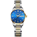 Detail of ORUSS watch dial with blue wave pattern, Roman numerals, and date window - Two-tone Blue Dial