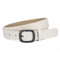 White leopard print leather belt with dark metal buckle for a stylish denim look - White
