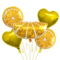 Detail of orange slice and gold heart foil balloons for summer birthday party decor - Orange Heart Style / Five-Piece Set