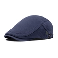 Navy blue cotton ivy flat cap with adjustable side metal buckle in profile view - Navy Blue
