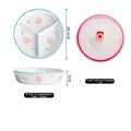 Assiette divisée 8 pouces en céramique avec motif pêche et couvercle hermétique - Bol 3 compartiments 8 pouces - Pêche avec couvercle