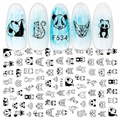 3D cartoon animal nail stickers model F634 with black geometric panda and cat designs - F634 (Bare Sheet)