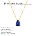 Collier en acier inoxydable doré 14K avec pierre de naissance saphir bleu taille poire - Sep-Saphir