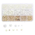 DIY jewelry making kit with white pearls and gold alloy beads in 15 compartment box - Style 1: 15 Grids Pearls