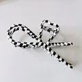 Detail of checkered bow hair claw clip with heart silhouette and metal spring - 9# Black and White Plaid Metal Claw Clip