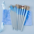 13-piece makeup brush set with gray handles and blue velvet storage pouch - 13Pcs + Cloth Bag / Blue
