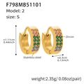 U-shaped gold stainless steel earrings featuring colorful pink, green and blue zircon - Multicolor Zirconia Earrings - Small