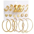 5-piece vintage gold alloy butterfly and snake earring set with pearls on white display card - 9 Pairs Set-Gold Pearl Star Moon Butterfly