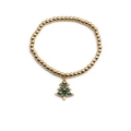 Bracciale a sfere dorate con ciondolo albero di Natale in smalto verde e zirconi colorati - Albero di Natale-0820YS