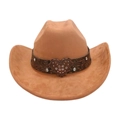 Camel faux suede western cowboy hat with rhinestone heart buckle and embossed band - One Size / Khaki (Big Heart)