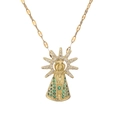 Gold plated crown necklace with green and white zircon pendant on white background - Green