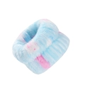 Dettaglio dei polsini assorbenti in flanella blu e rosa per lavaggio viso e cura pelle - Polsino Stile Coniglio Blu