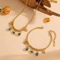 Set gioielli dorati con ciondoli occhio di Allah e cristalli blu a goccia d'acqua - Set di Gioielli Malocchio a Goccia d'Acqua (D122-D319)