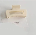 Elegant cream rectangular hair claw clip with matte finish for thick hair styling - Medium 8.5cm Rice White