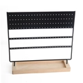 Black 144-hole earring display stand with natural wooden base for jewelry storage - Slotted 144 Holes Black