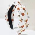 Cerchietto sportivo annodato con stampa basket, perle e strass su tessuto bianco di moda - Bianco Pallacanestro
