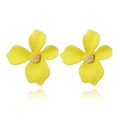 Matte lemon yellow floral stud earrings with golden center in a symmetrical pair - Yellow (WG2-0497)