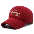Vintage burgundy corduroy baseball cap with high-quality 3D embroidery for unisex outdoor wear - Adjustable / Red