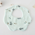 Blue petal-shaped baby bib with cartoon wolf pattern made of 100% pure cotton gauze - Gauze Flower Scarf - Little Fox
