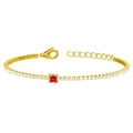 Luxury gold titanium steel bracelet featuring a red square gemstone and white zirconias - Square Red (B0011F-3)