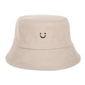 Beigefarbener Cord-Anglerhut mit schwarz gesticktem Smiley-Gesicht auf der Vorderseite - Beige
