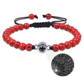 Bracciale di perle rosse con pietra di proiezione Ti Amo in 100 lingue diverse - Pendaglio Tondo - Turchese Rosso