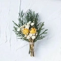 Handmade wedding boutonniere with yellow rose, gypsophila, and greenery tied with rope - Forest Flower 5 (Yellow Rose)