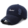 Navy blue vintage baseball cap with Capital embroidery and distressed ripped details - Adjustable / Dark Blue