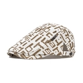 Straw weave ivy cap in coffee and white with letter patterns and metal logo side detail - Graffiti