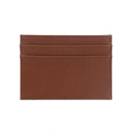 Detail view of brown Saffiano PU leather card holder with three slots and neat stitching - Brown Saffiano Pattern
