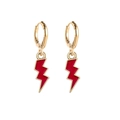 Minimalist gold hoop earrings with vibrant red lightning bolt charms for women - Red Lightning