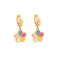 Golden hoop earrings with colorful enamel flower pendants in blue, pink, and white - 4# Earrings