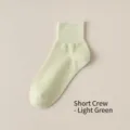 Comfortable women's pure cotton short socks in light green color, ideal for daily casual wear. - One Size / Quarter / Light Green