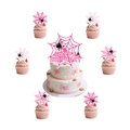 Detailed pink spider web Happy Birthday cake toppers and matching cupcake inserts - Pink Spider Cupcake Toppers 24pcs