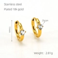 Minimalist 18k gold-plated stainless steel hoop earrings with round-cut zircon stones - Gold with Clear Zirconia