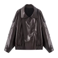 Schicke dunkelbraune Kunstlederjacke mit Reverskragen und elastischem Saum im Loose Fit - S / Kaffeebraun