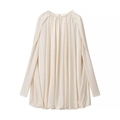 Elegant cream pleated loose-fit tunic dress with long sleeves and flowing drape fabric - S / White