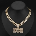 Hip-Hop-Gold-Panzerkette mit funkelndem ICE-Buchstabenanhänger aus lila Kristallen - Gold-50cm