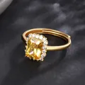 Luxury gold adjustable halo ring featuring a large rectangular yellow crystal gemstone - Adjustable Open / 24K Gold Plated-Golden Yellow