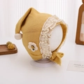 Détails du bonnet bébé en maille moutarde avec dentelle blanche et fleur décorative - 6-20 Mois / Jaune