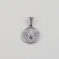 Polished silver stainless steel round pendant with embossed holy dove and sunburst pattern - Steel-Round Peace Dove