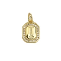 Detailed macro of a square gold pendant with letter I and zircon stones - Gold Letter I