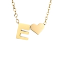Collana dorata con ciondolo lettera E e cuore in finitura acciaio inox lucido - Lettera E - Oro